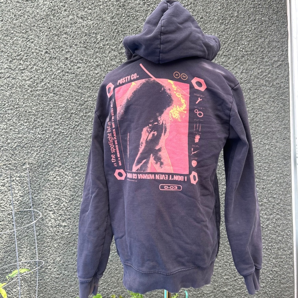 Posty Co H&M Post Malone Hoodie Mens XS Black Pink Graphic Pullover Sweatshirt